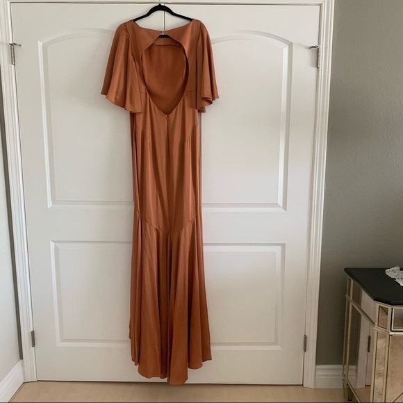 Zac Posen Open Back Evening Gown SZ 12 NWOT Copper Caramel Mermaid Flutter - Picture 4 of 11